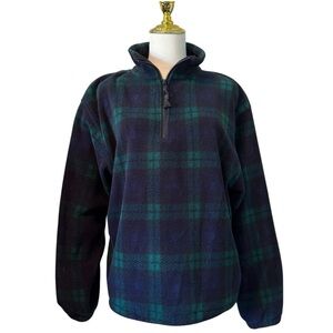 Eddie Bauer Men’s Dark Green and Navy Plaid Fleece Jacket Small S